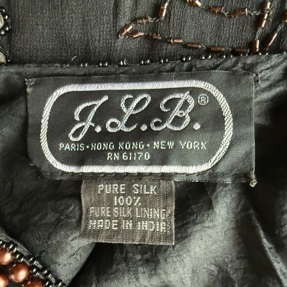 Vintage JLB Silk Black Beaded Sequin Tunic Top Size L (approx) 80's 90's Holiday - Picture 3 of 15